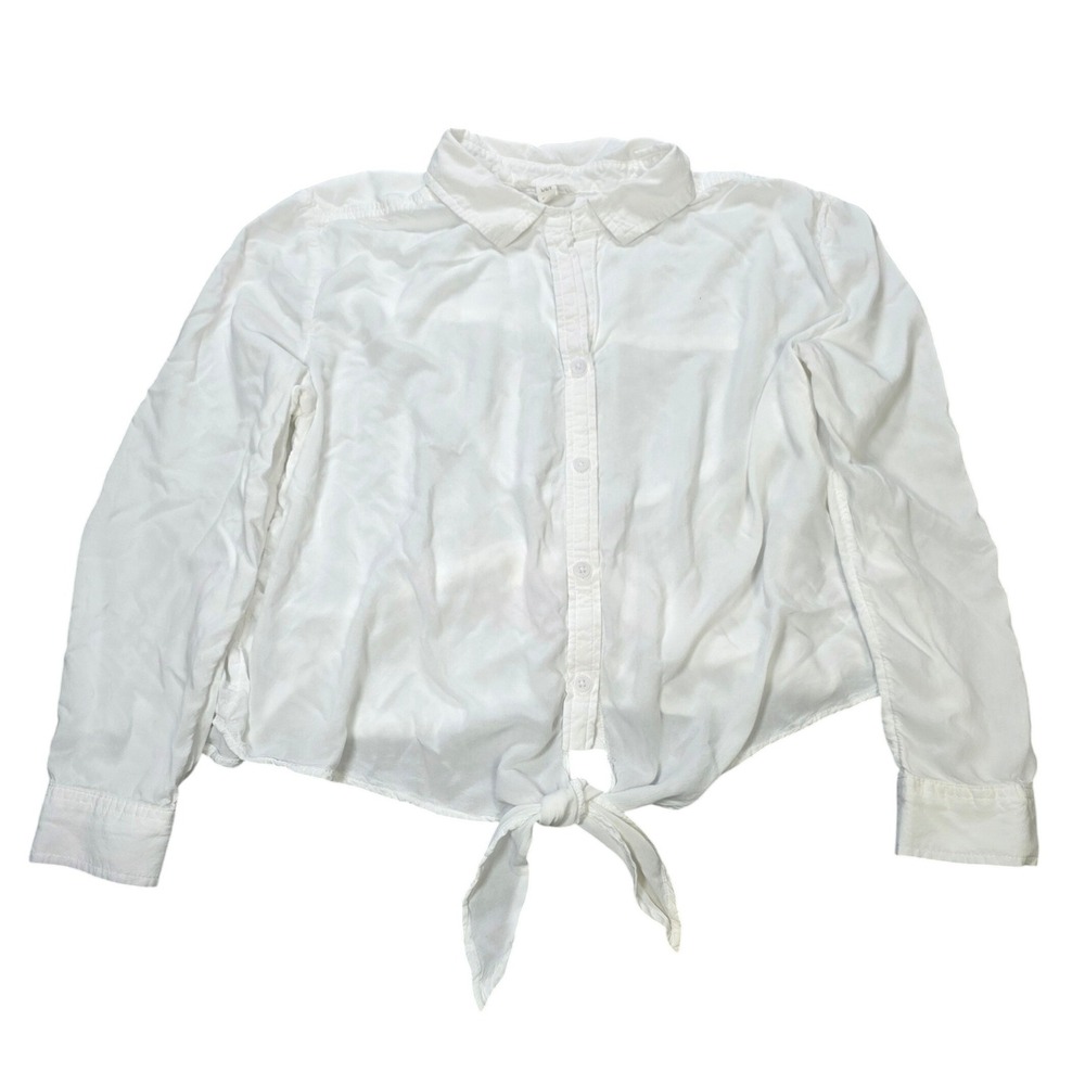 Beachlunchlounge Tie Front Button Down Shirt Top Women's Size L White Viscose